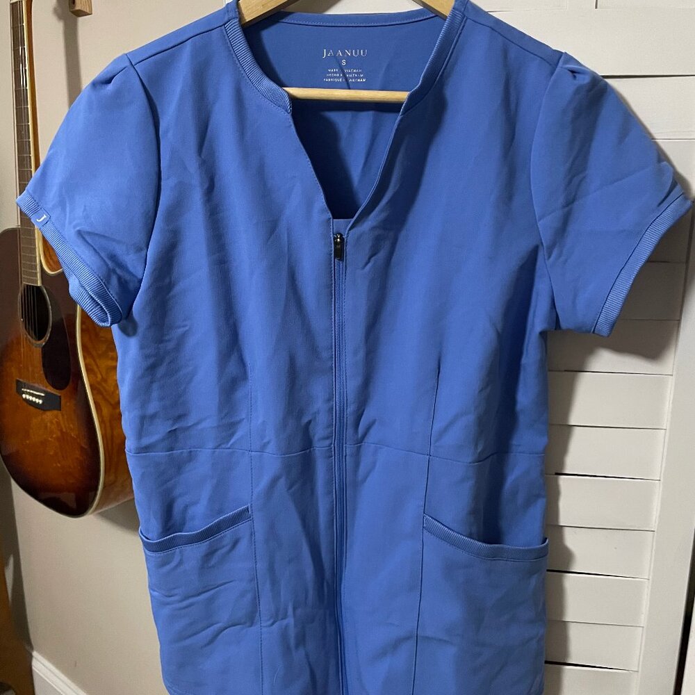 Blue Front Zip Jaanuu Scrub Top